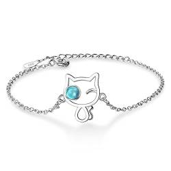 Armband Sterling Silber Niedliche Katzenarmbänder Ins Blaue Künstliche Kristallhand Schmuck for Frauen Geschenk von Arazi