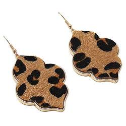Ohrringe Abalone, Leopardenmuster, modische geometrische Diamant-Samt-Leder-Muschel-Ohrringe (Color : Leopard Print) von Arazi