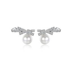 Ohrringe Damen Perlenohrringe Sterling Silber Schleife Ohrringe Zirkonia Mode Elegant Frauen Glänzend Schlichte Ohrringe Ohrringe for Frauen von Arazi