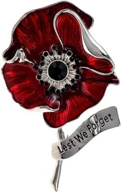 Rhinestone Poppy Flower Brooches for Women Lest We Forget Letter Red Pin Brooch brooches for Women (Color : Silver, Size : 1.96 inch) von Arazi