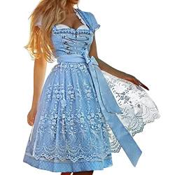 Archedeer Dirndl Damen Midi Trachtenkleid Dirndlkleid Kleid + Dirndlbluse+Schürze Trachtenmode Dirndl-Sets für Frauen Mädchen Oktoberfest Outfit Grosse Grössen S-5XL (A1-Blue, XXXL) von Archedeer