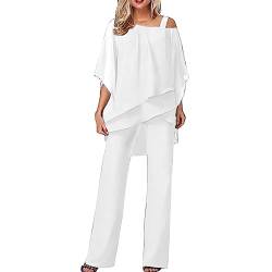 Archedeer Hosenanzug Damen Sommer Zweiteiler TüLl Abendanzug Sets Zweiteiler Chiffon Shirt Und Hohe Taille Hosenanzug Elegant Vintage 2-Teiliges Set Outfit Cocktail Party Festlich Hosenanzug von Archedeer