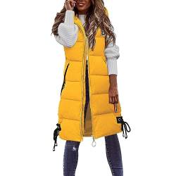 Archedeer Kapuzenweste Damen Steppweste ärmellos Longweste Große Größen Daunenweste Winterjacke Daunenjacke Fester Mantel mit Kapuze Lange Weste übergangsjacke Winterweste Mit Tasche (01-Yellow, XXL) von Archedeer