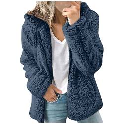 Archedeer Teddy Fleecejacke Damen mit Kapuze Winter Warm Super Weich und bequem Flanell Kapuzenpullover Teddyjacke Sweatshirt Reißverschluss Langarm Oberteile Top Frauen Mantel Kapuzenjacke (Blue, M) von Archedeer