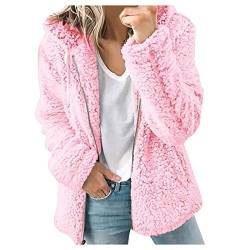 Archedeer Teddy Fleecejacke Damen mit Kapuze Winter Warm Super Weich und bequem Flanell Kapuzenpullover Teddyjacke Sweatshirt Reißverschluss Langarm Oberteile Top Frauen Mantel Kapuzenjacke (Pink, M) von Archedeer