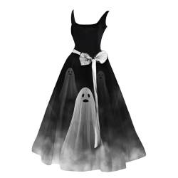 Halloween Kleid Damen Ärmellos Rockabilly Cocktailkleid Tunika Swing Kleid mit Blutigem Aufdruck Festlich Gothic Kleidung Cosplay Hepburn Kleider Halloween Partykleid für Frauen (03-Black, L) von Archedeer