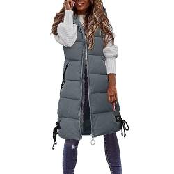 Kapuzenweste Damen Steppweste ärmellos Longweste Große Größen Daunenweste Winterjacke Daunenjacke Fester Mantel mit Kapuze Lange Weste übergangsjacke Winterweste Mit Tasche (01-Grey, XXXL) von Archedeer