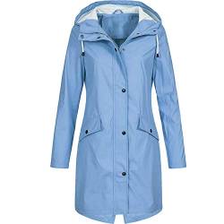 Regenjacke Damen Übergangsjacke Wasserdichte Softshelljacke Outdoorjacke Atmungsaktive Packbare Leichte Lange Jacke mit Kapuze Regen Mantel für Frühlings Herbst zum Wandern (A1-Sky Blue, XXXL) von Archedeer