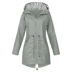 Regenjacke Damen Wasserdicht Atmungsaktiv Große Größen Regenmantel mit Kapuze Lang Schwarz Softshelljacke Gelb Outdoorjacke Übergangsjacke Leichte Jacke für Frühlings Herbst zum Wandern (A2-Grey, XL) von Archedeer