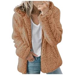 Teddy Fleecejacke Damen mit Kapuze Winter Warm Super Weich und bequem Flanell Kapuzenpullover Teddyjacke Sweatshirt Reißverschluss Langarm Oberteile Top Frauen Mantel Kapuzenjacke (Coffee, XXL) von Archedeer