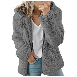 Teddy Fleecejacke Damen mit Kapuze Winter Warm Super Weich und bequem Flanell Kapuzenpullover Teddyjacke Sweatshirt Reißverschluss Langarm Oberteile Top Frauen Mantel Kapuzenjacke (Dark Gray, S) von Archedeer