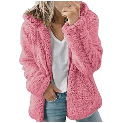 Teddy Fleecejacke Damen mit Kapuze Winter Warm Super Weich und bequem Flanell Kapuzenpullover Teddyjacke Sweatshirt Reißverschluss Langarm Oberteile Top Frauen Mantel Kapuzenjacke (Hot Pink, S) von Archedeer