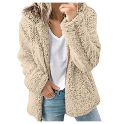 Teddy Fleecejacke Damen mit Kapuze Winter Warm Super Weich und bequem Flanell Kapuzenpullover Teddyjacke Sweatshirt Reißverschluss Langarm Oberteile Top Frauen Mantel Kapuzenjacke (Khaki, L) von Archedeer