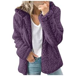 Teddy Fleecejacke Damen mit Kapuze Winter Warm Super Weich und bequem Flanell Kapuzenpullover Teddyjacke Sweatshirt Reißverschluss Langarm Oberteile Top Frauen Mantel Kapuzenjacke (Purple, M) von Archedeer