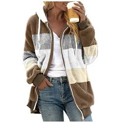 Teddyjacke Damen Fleece Hoodie mit Kapuze Winter Warm Super Weich und Bequem Flanell Kapuzenpullover Teddy Fleecejacke Sweatshirt Reißverschluss Langarm Oberteile Top Frauen Plüschmantel Kapuzenjacke von Archedeer