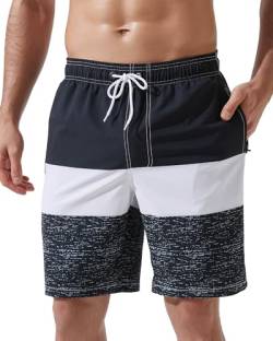 Arcweg Badehose Herren Badeshorts Schnelltrocknende Badeshorts Männer Jungen Schwimmhose Boardshorts für Männer mit Verstellbarem Tunnelzug Black White M(EU) von Arcweg