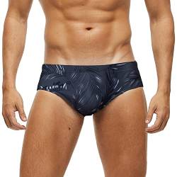 Arcweg Badehose Herren Badeslip Kurz Eng Jungen Schwimmhose Abnehmbares Pad Freizeit Kurze Badehose graue Blätter L（EU von Arcweg