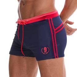 Arcweg Badehose Herren Eng Kurz Badeshorts mit Tunnelzug Schwimmhose Wassersport Kurze Hose UV Schutz Jungen Schwimmwear Schulschwimmen Marine/Rot S（EU von Arcweg