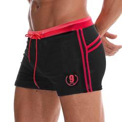 Arcweg Badehose Herren Eng Kurz Badeshorts mit Tunnelzug Schwimmhose Wassersport Kurze Hose UV Schutz Jungen Schwimmwear Schulschwimmen Rot XL（EU von Arcweg