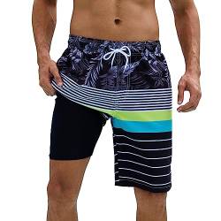 Arcweg Badehose für Herren Badeshorts mit Kompression 2 in 1 Schnelltrocknende Strandshorts Männer Elastisch Surf Shorts mit Reißverschlusstaschen XS-2XL Schwarzer Streifendruck S（EU von Arcweg