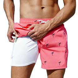 Arcweg Badehose für Herren Jungen Badeshorts mit Kompression Liner 2 in 1 Schnelltrocknend Strandhose Männer Elastisch Surf Shorts mit Reißverschlusstaschen Flammenvogel S（EU von Arcweg