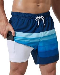 Arcweg Badehose für Herren Jungen Badeshorts mit Kompression Liner 2 in 1 Schnelltrocknend Strandshorts mit innenhose Männer Elastisch Surf Shorts mit Reißverschlusstaschen M（EU） von Arcweg