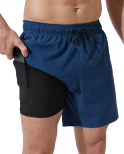 Arcweg Badehose für Herren mit Kompression Boxershorts Liner 2 in 1 Badeshorts Männer Jungen Elastisch Schwimmhose Beachshorts Boardshorts Strand Shorts Blau2 XL（EU von Arcweg