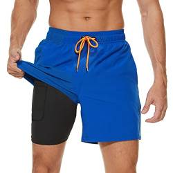 Arcweg Badehose für Herren mit Kompression Liner 2 in 1 Atmungsaktiv Badeshorts Männer Elastisch Trainingsshorts Verstellbar Tunnelzug mit Reißverschlusstaschen Dunkelblau M von Arcweg