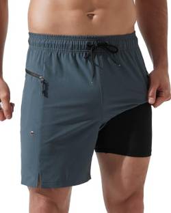 Arcweg Badeshorts Herren mit Reißverschlusstaschen Badehose Schnell trocknende Badehose mit Kompressionsfutter Doppellagige Herren Badeshorts Grau M(EU) von Arcweg