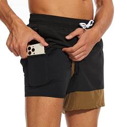 Arcweg Herren Badehose Badeshorts mit Kompression Liner 2 in 1 lässige Swim Shorts Kurz 5.5" Schnelltrocknend Boardshorts Strandshort mit Reißverschlusstasche Schwarz und Grün L（EU） von Arcweg