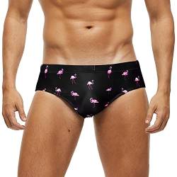 Arcweg Herren Badehose Slip Niedrige Taille mit Abnehmbarem Pad Bademode Elastische Strandshorts Boxer Unterwäsche, Dreieckiger Flamingo, Medium von Arcweg