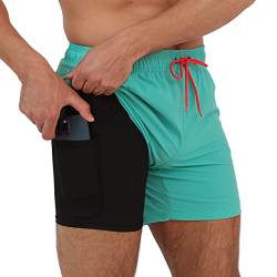 Arcweg Herren Badehose mit Kompression Badeshorts 2 in 1 Schnelltrocknend Schwimmhose 5.5" Boardshorts mit Innenhose Reißverschlusstasche Strandshorts S - XXL Seegrün M(EU) von Arcweg