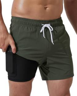 Arcweg Herren Badehose mit Kompression Badeshorts 2 in 1 Schnelltrocknend Schwimmhose 5.5" Boardshorts mit Innenhose Reißverschlusstasche Strandshorts S - XXL von Arcweg