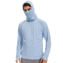 Arcweg Herren Langarmshirt UPF 50+ Sonnenschutz Kapuzenpullover Hoodie Schnelltrocknend Sportshirt UV Shirt mit Maske Schlauchschal Halswärmer Hoodie für Outdoor Blau XL(EU) von Arcweg