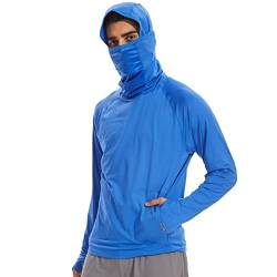 Arcweg Herren Langarmshirt UPF 50+ Sonnenschutz Kapuzenpullover Hoodie Schnelltrocknend Sportshirt UV Shirt mit Maske Schlauchschal Halswärmer Hoodie für Outdoor Marineblau 2XL(EU) von Arcweg