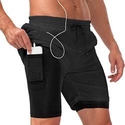 Arcweg Laufshorts 2 in 1 Shorts Sommer Herren Plusgear Schnelltrocknende Laufhose Fitness Hosen Herren Kurze Sporthose mit Handytaschen Running Workout Fitness Schwarz XXL von Arcweg