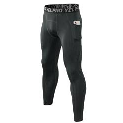 Arcweg Sport Leggings Herren Winter Laufhose mit Taschen Thermo Leggings Atmungsaktiv elastisch Tights Kompressionshose für Training Fitness Laufen Moto Ski Gym Radfahren Joggen Fußball Yoga von Arcweg