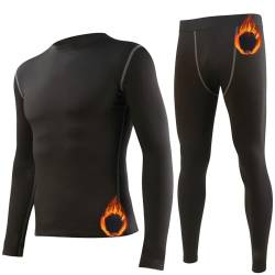 Arcweg Thermounterwäsche Herren Funktionsunterwäsche Thermo Winter Skiunterwäsche Elastisch Atmungsaktiv Thermowäsche Set Base Layer Sport Unterwäsche Lang Thermounterhemd Schwarz L(EU) von Arcweg