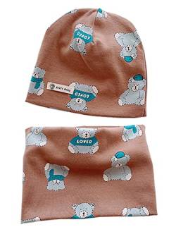 Areti Baby Strickmütze + Loop Schal Set, Baumwollmütze Weich Kinder Beanie Mütze Nackenwärmer Halsbänder Halstuch Herbst Winter Kleinkind Hut und Kragen Schals von Areti Baby