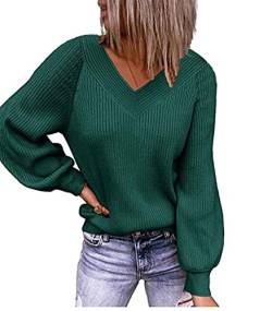Arevill Damen V-Ausschnitt Pullover Winter Elegant Strickpullover Casual Langarm Sweater Pulli,A-Grün,XL von Arevill