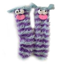 Argumub Warme, gemütliche, flauschige Cartoon-Monster-Socken, flauschige Tiersocken, Winter-Kawaii-lustige Eltern-Kind-Schlafsocken (Gestreiftes Blau) von Argumub