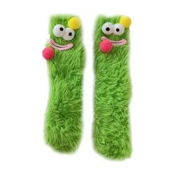 Argumub Warme, gemütliche, flauschige Cartoon-Monster-Socken, flauschige Tiersocken, Winter-Kawaii-lustige Eltern-Kind-Schlafsocken (Grün) von Argumub