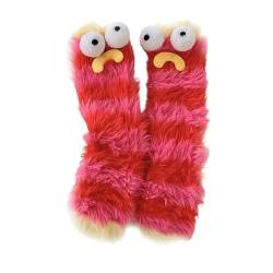 Argumub Warme, gemütliche, flauschige Cartoon-Monster-Socken, flauschige Tiersocken, Winter-Kawaii-lustige Eltern-Kind-Schlafsocken (Rot) von Argumub