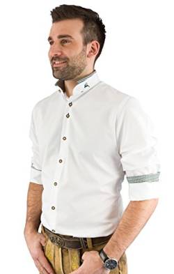 Arido Trachtenhemd Herren 2624 255 Baumwollhemd Weiß Grün Kariert Hemd Stehkragen Slim Fit Freizeit Shirt - 42 von Arido