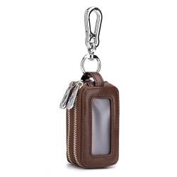 ArinkO Doppelreißverschluss-Taschen-Geldbörse – transparente, sichtbare Rindsledertasche für Damen mit Schlüsselanhänger – niedliche Schlüsselanhänger-Taschen für Zuhause und Geschäft von ArinkO