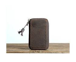 ArinkO Schlüsselanhänger-Tasche aus vollnarbigem Rindsleder: Vintage-Geldbörse mit Reißverschluss für Männer, modischer Münz-Perlenanhänger für Frauen von ArinkO