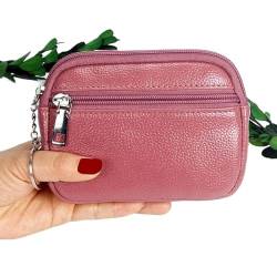 Modische Mini-Geldbörse für Damen von ArinkO mit Reißverschluss-Schlüsselanhänger: Stilvolle Geldbörse und Kartenhalter aus PU-Leder von ArinkO