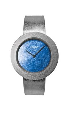 Aristo Titan Damenuhr Quarz-Armbanduhr - Silberfarbenes Titan Spangenarmband und gebürstetem blaues Ziffernblatt mit Front aus Mineralglas - Made in Germany von Aristo