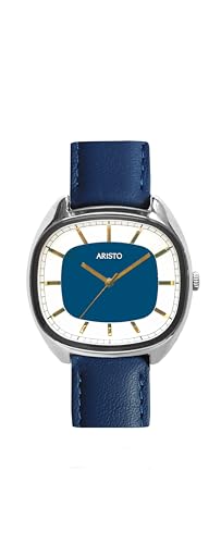 Aristo Unisex Quarz-Armbanduhr - Blaues Lederarmband und poliertes bicolores Edelstahl Ziffernblatt mit Front aus Mineralglas - Made in Germany von Aristo