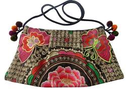 Ariyas Thaishop, kleine Damenhandtasche aus Baumwolle, handbestickt mit traditionellem Hmong Blumen und Vogel Muster von Ariyas Thaishop